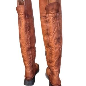 Brown Orange Cognac Genuine Leather Lug High Shaft Boots. Pre- Owned.